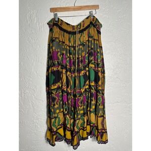 Just Class Vintage Cotton Broomstick Maxi Skirt Large‎ Geometric Tribal Print